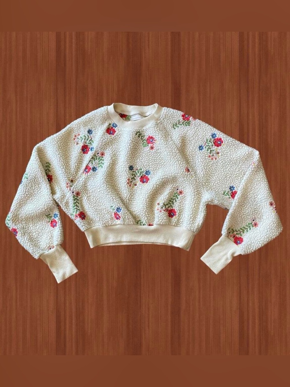 Urban Outfitters Floral Sherpa Cropped Sweatshirt XS